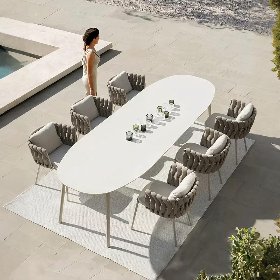 Vallee Rattan Outdoor Dining Table Set, Table With Six Dining Chairs