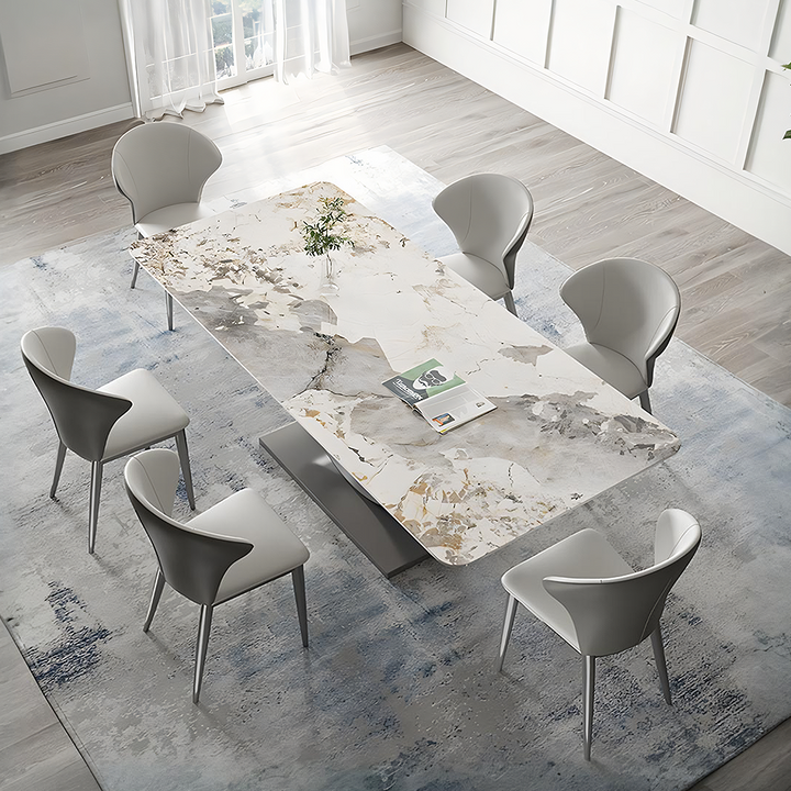 Vera Dining Table & Chairs, Sintered Stone, White - compact dining table with chairs