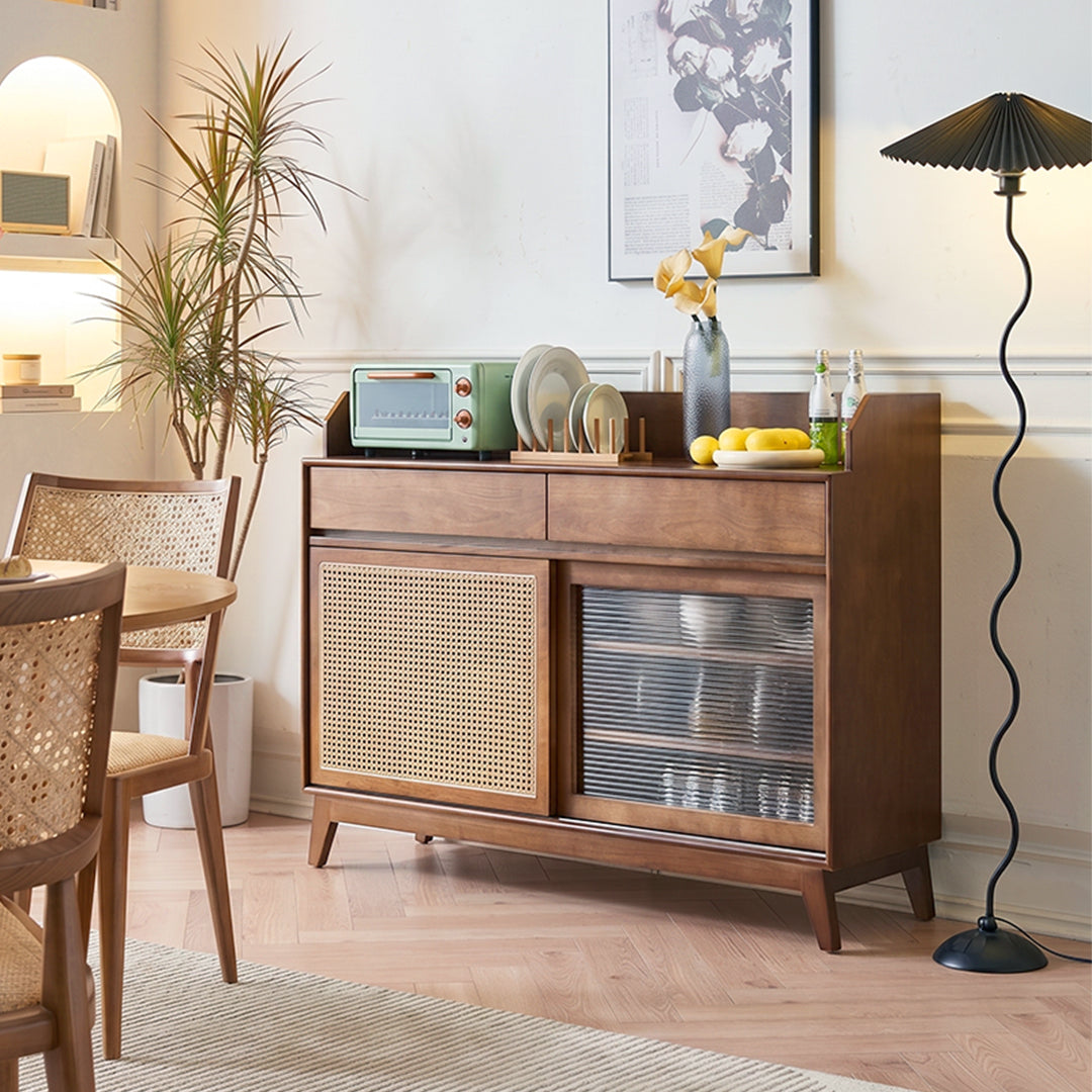 Cameron Sideboard, Rattan Cabinet With Glass Sliding Door