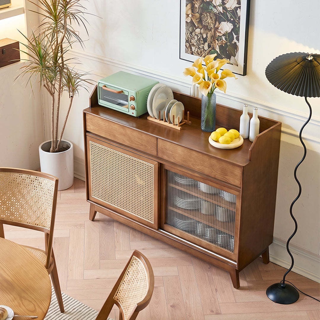 Cameron Sideboard, Rattan Cabinet With Glass Sliding Door
