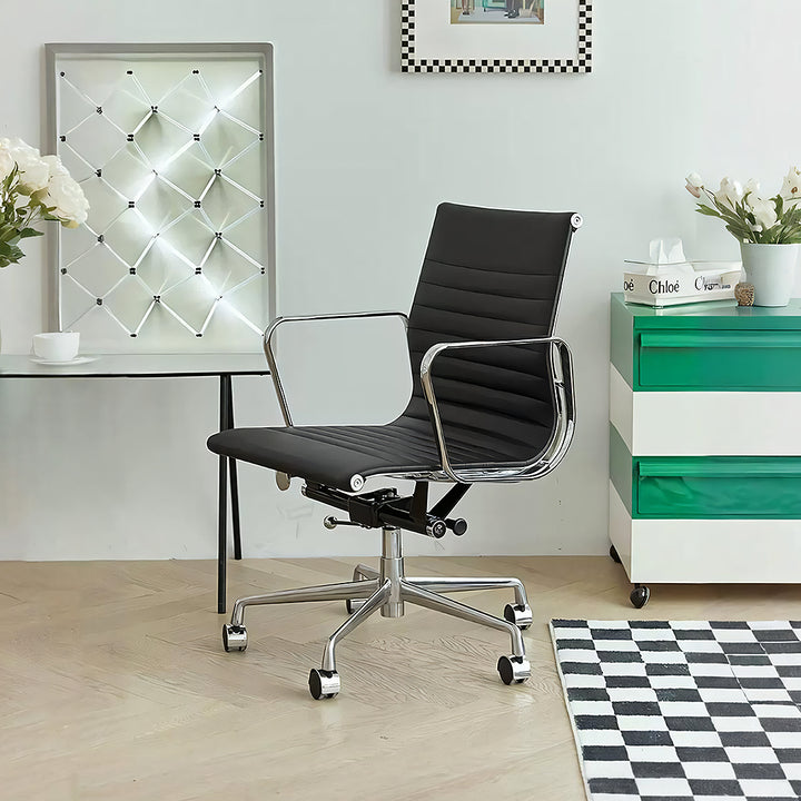 Chaise de bureau en cuir Rangi, dossier haut, noir 
