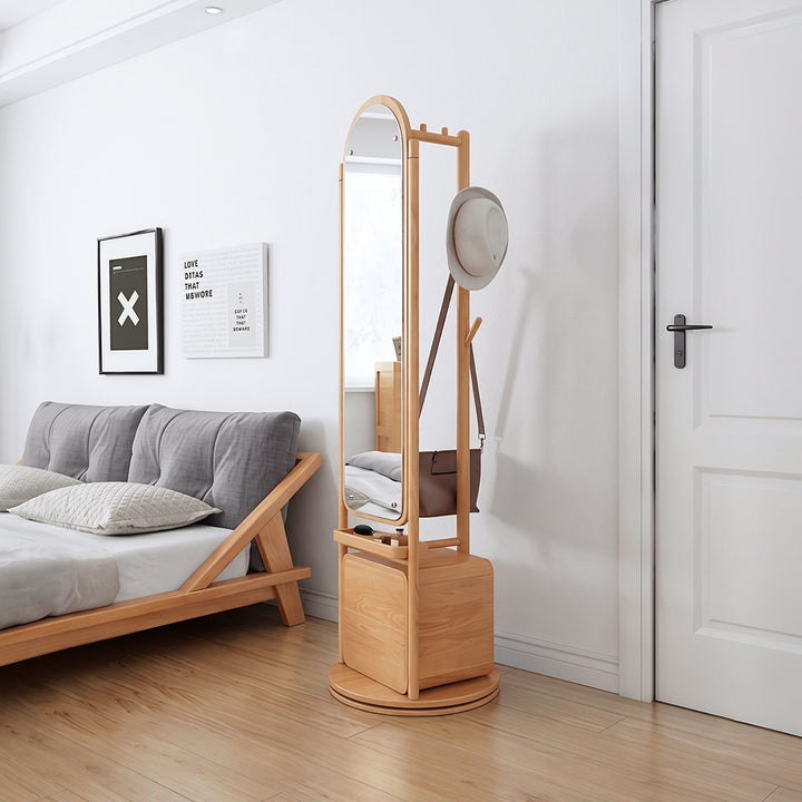 Portemanteau rotatif, armoire, rangement en rotin chêne