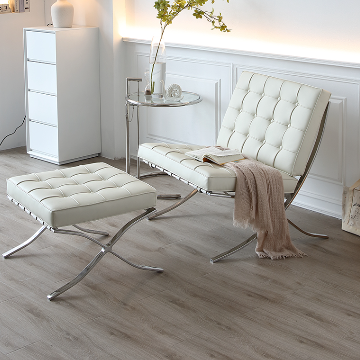 Barcelona Chair And Ottoman, White Leather-Weilai Concept-Weilai Concept