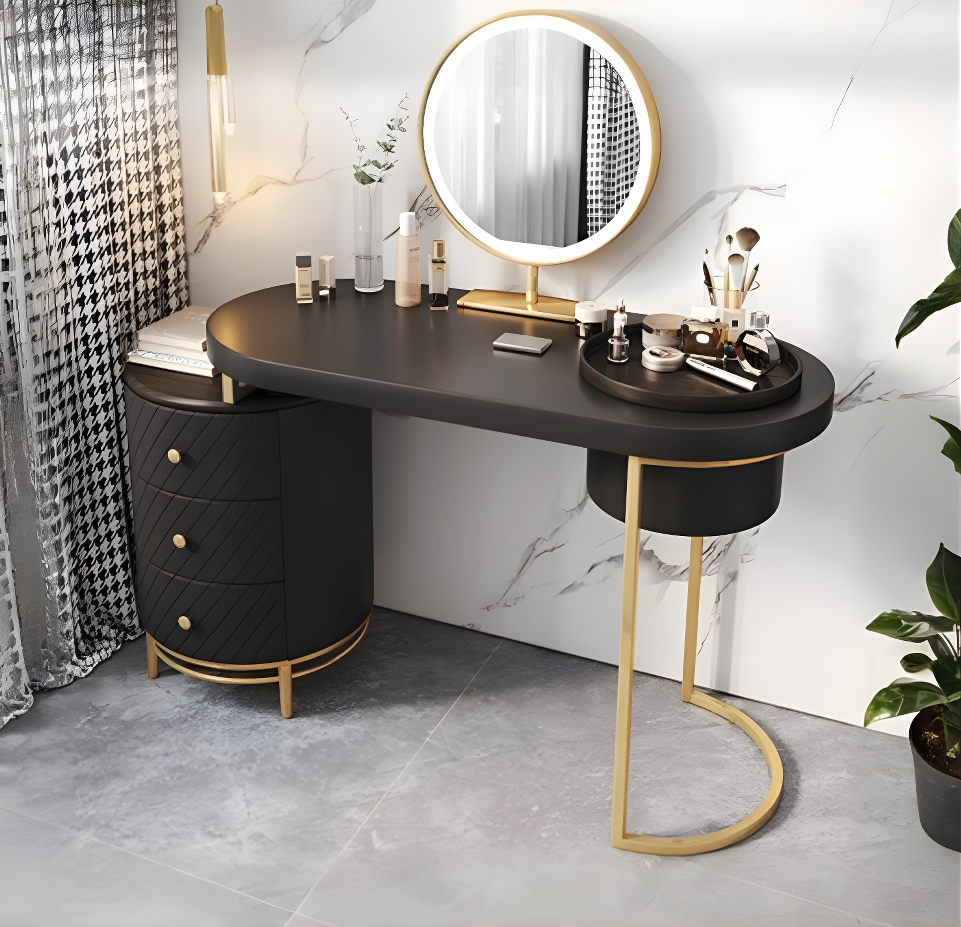 Tandy Dressing Table With LED Mirror, White, Makeup Vanity-Weilai Concept-Black-No Stool-Weilai Concept