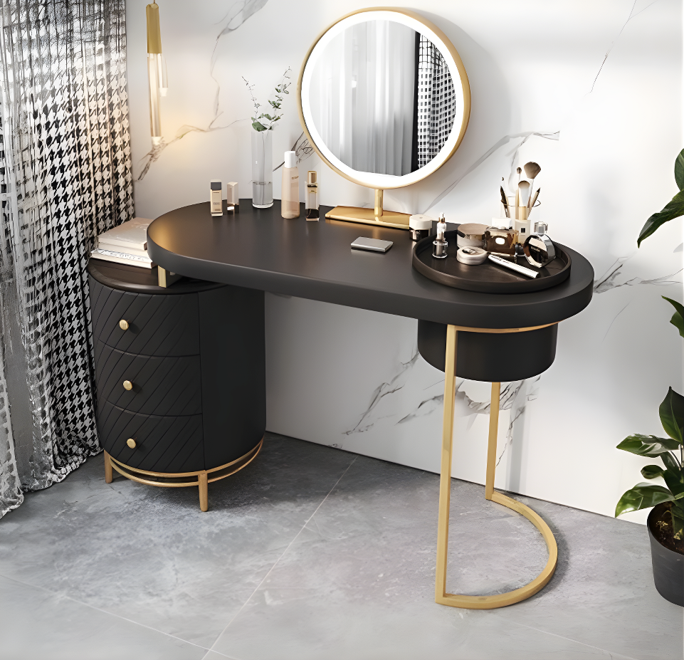 Coiffeuse Tandy avec miroir LED, vert et blanc, vanité de maquillage 