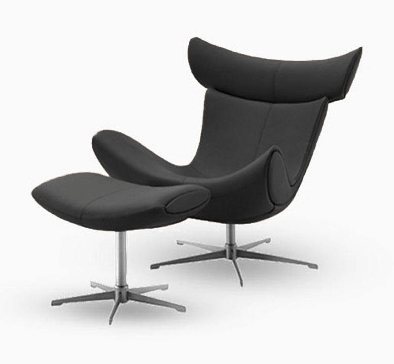 Imola Chair And Ottoman, Star Legs & Black Leather