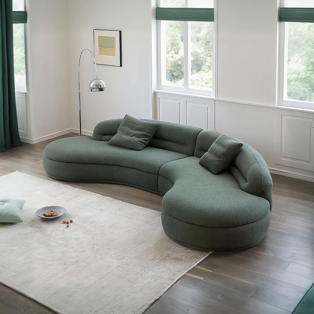 Yannik Four Seater Curve Sofa, Green