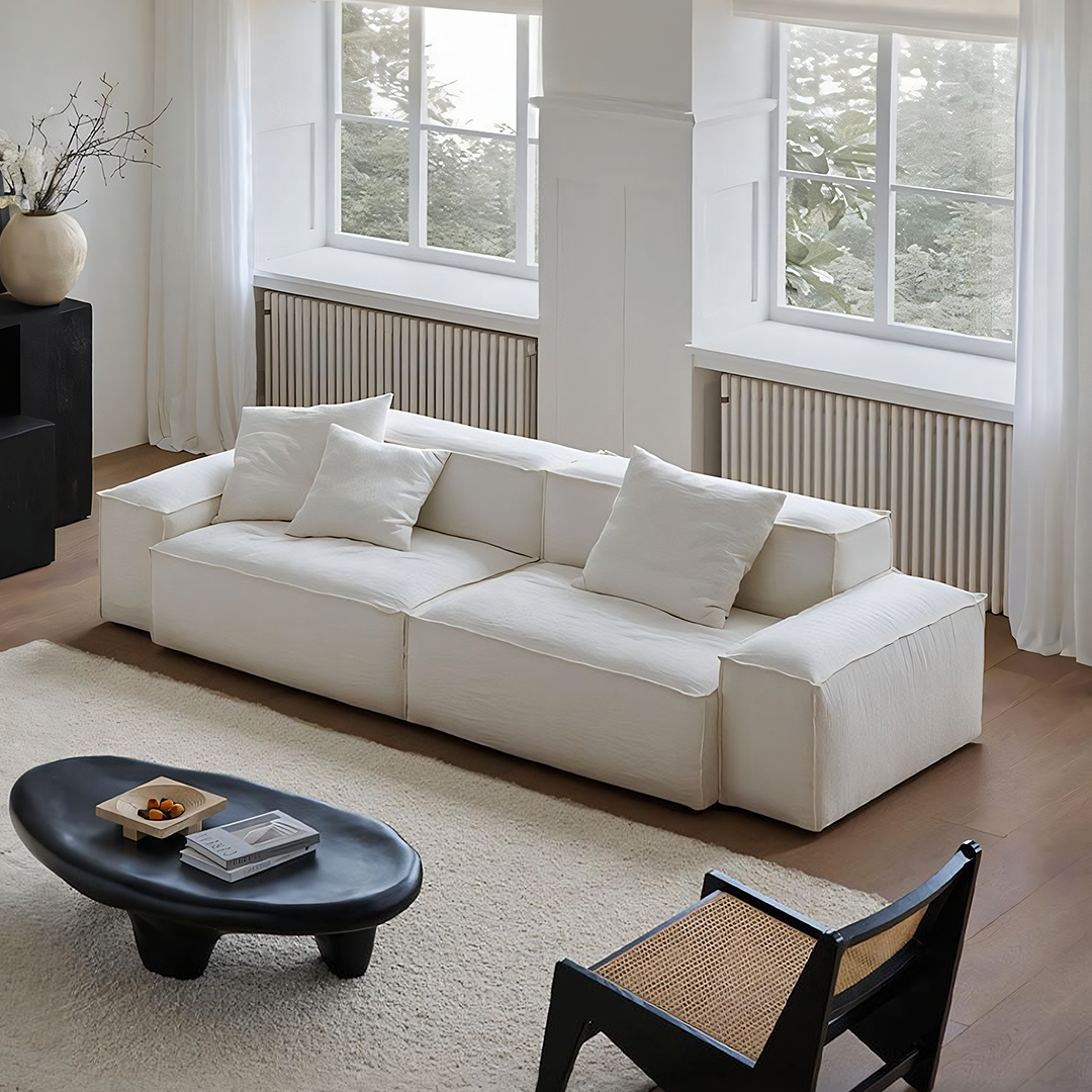 Zaavan Three Seater Sofa, Modular Sofa, White Linen-Weilai Concept-Weilai Concept