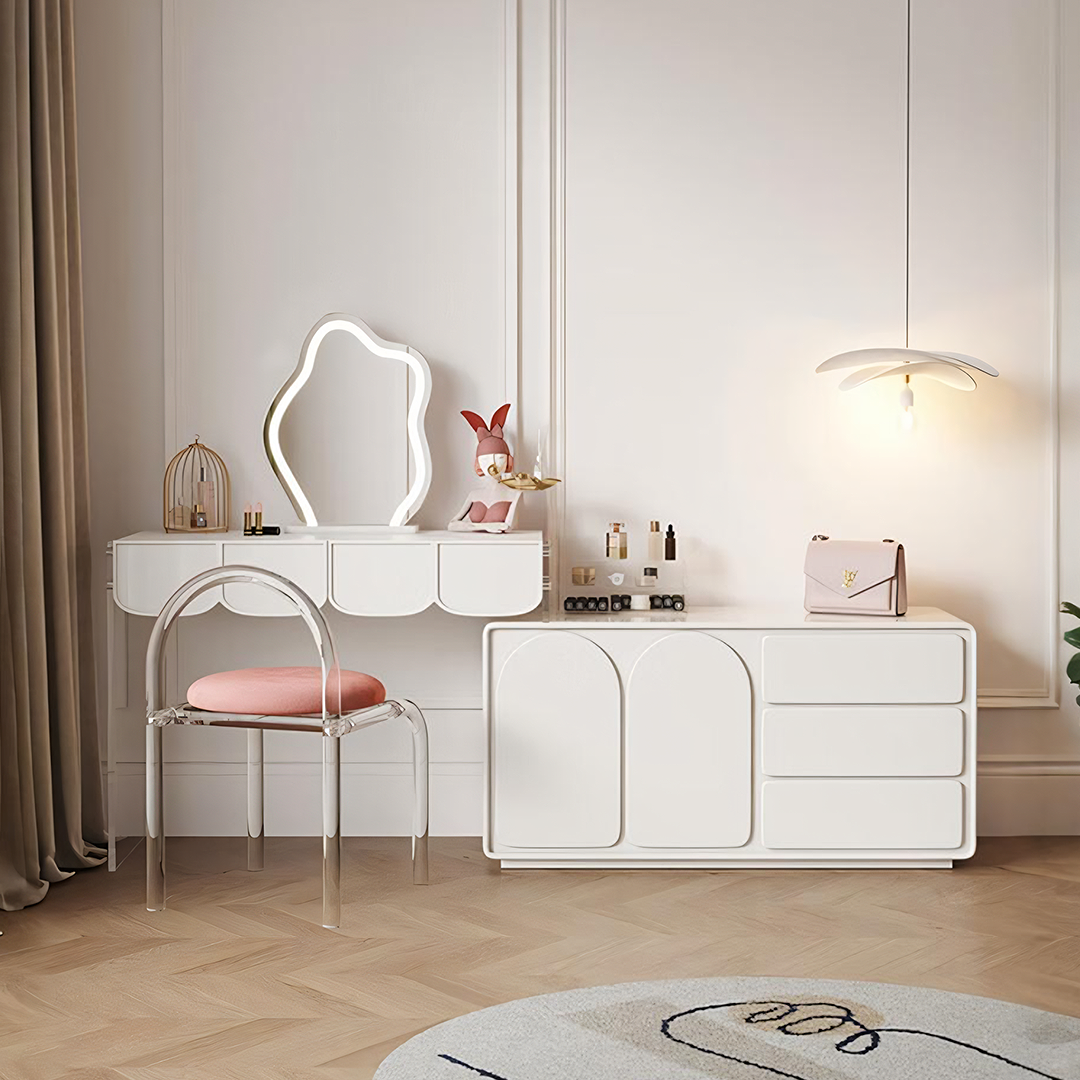 Zenith Dressing Table With Sideboard & LED Mirror, Cream