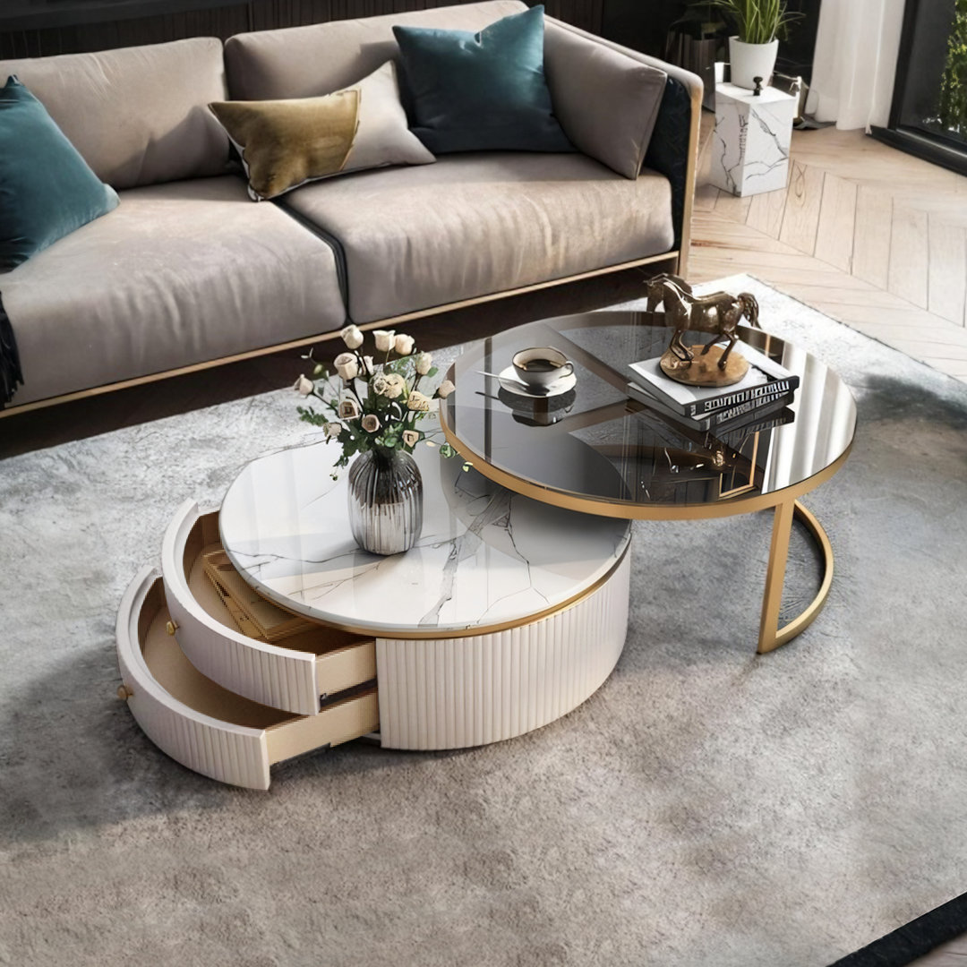 Bell Nesting Coffee Table Set, White & Gold