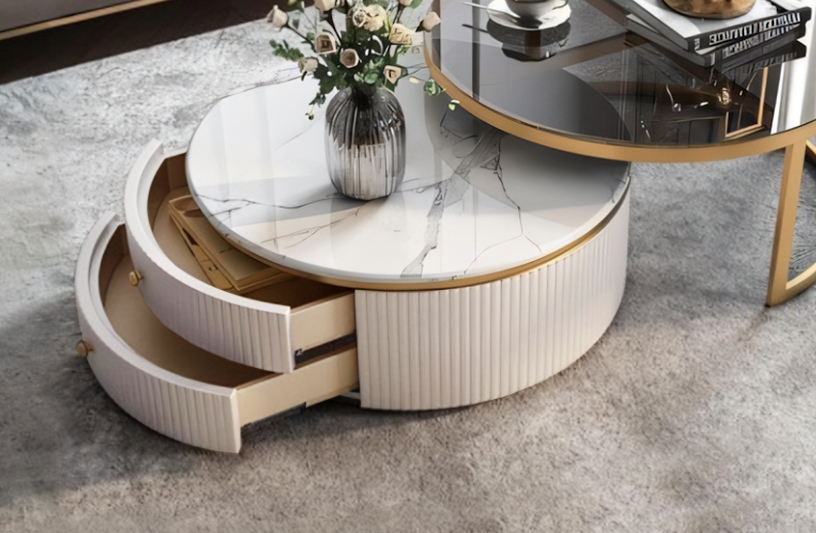 Bell Nesting Coffee Table Set, White & Gold-Weilai Concept-Weilai Concept