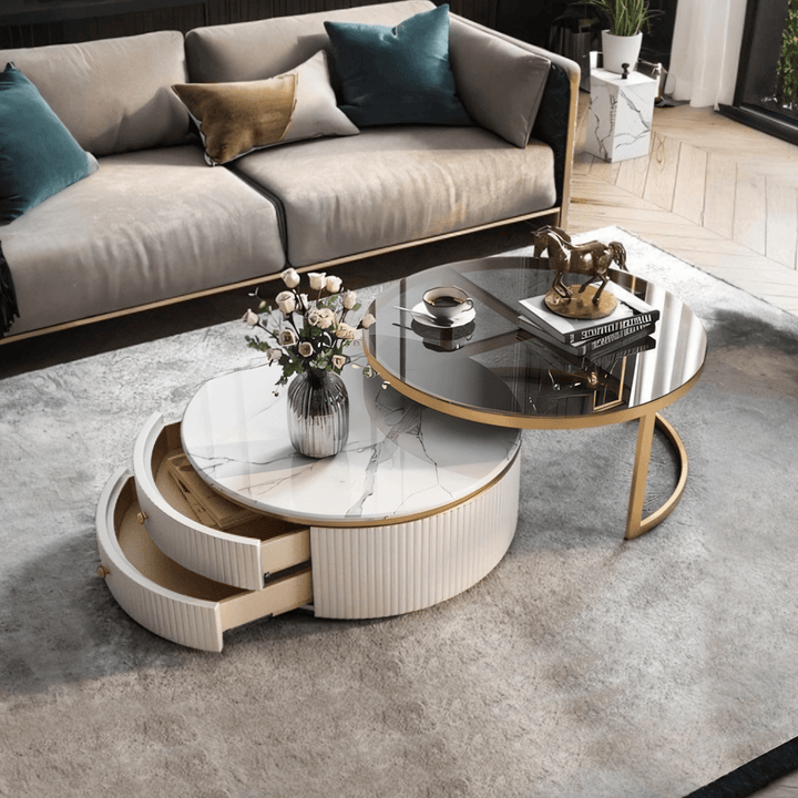 Bell Nesting Coffee Table Set, White & Gold coffee table