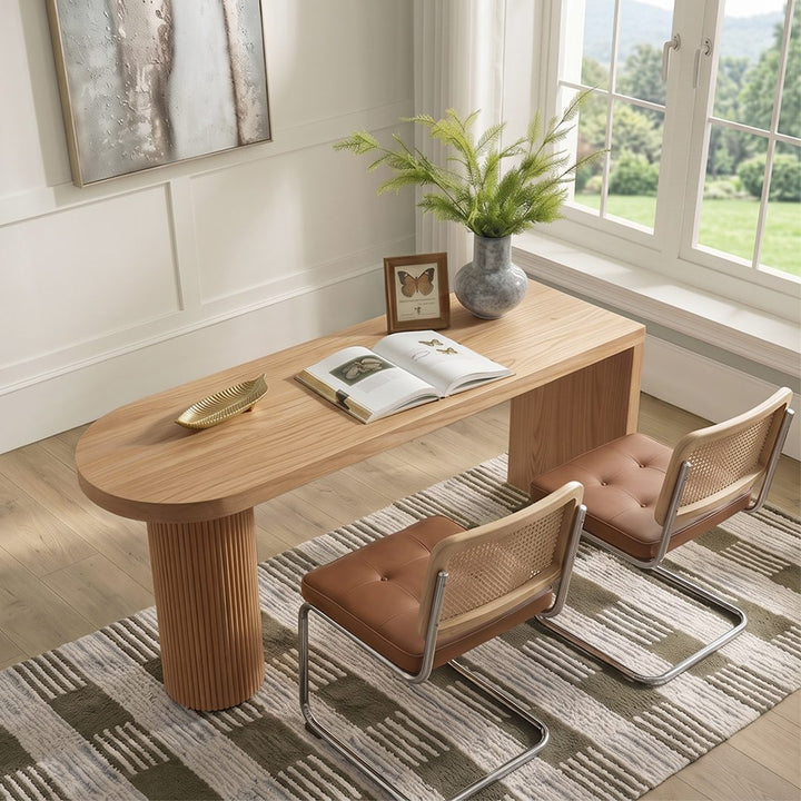Haruki Narrow Office Desk, Solid Wood, Light Oak 产品图 13