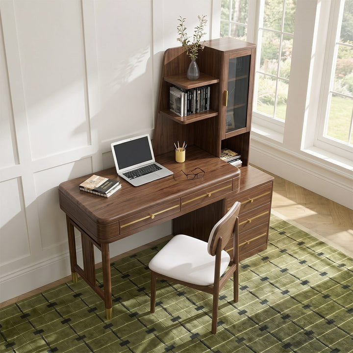 SK21 Office Desk With Side Storage, Rosewood & Gold 产品图 7
