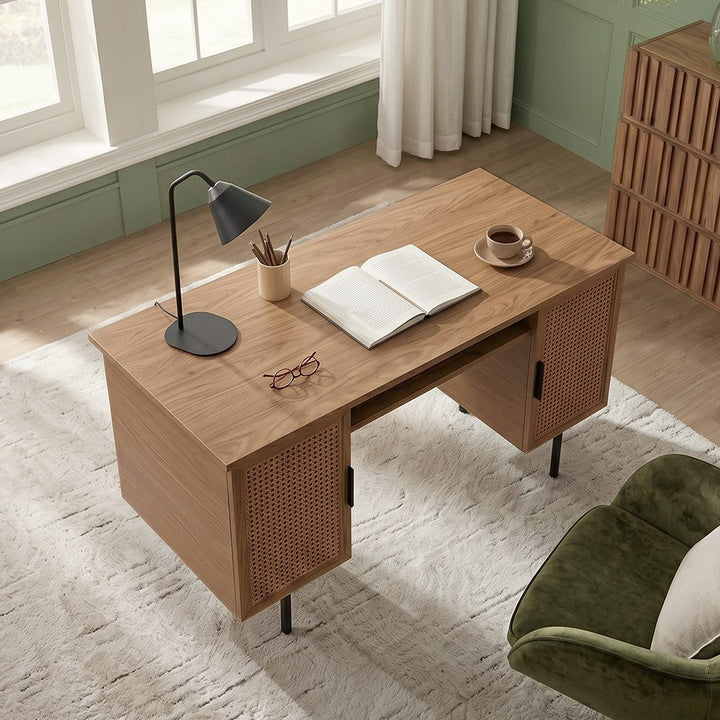 Lindy Rattan Office Desk, Oak 产品图 5