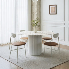 Cracky White Round Dining Table, Premium Terrazzo And Wood Base 产品图 12