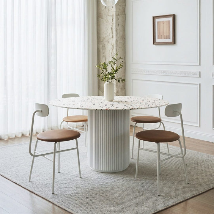 Cracky White Round Dining Table, Premium Terrazzo And Wood Base 产品图 12