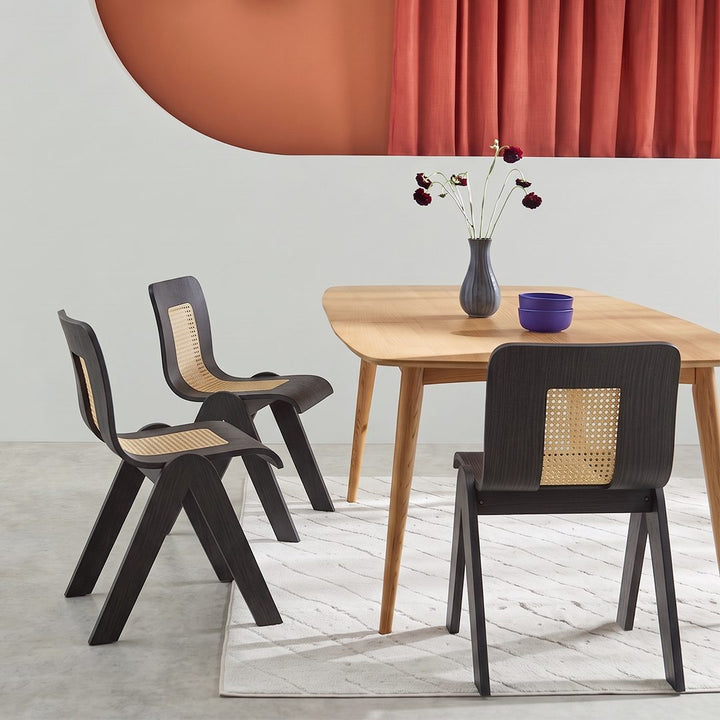 Verna Curve Dining Chair, Black & Rattan 产品图 9