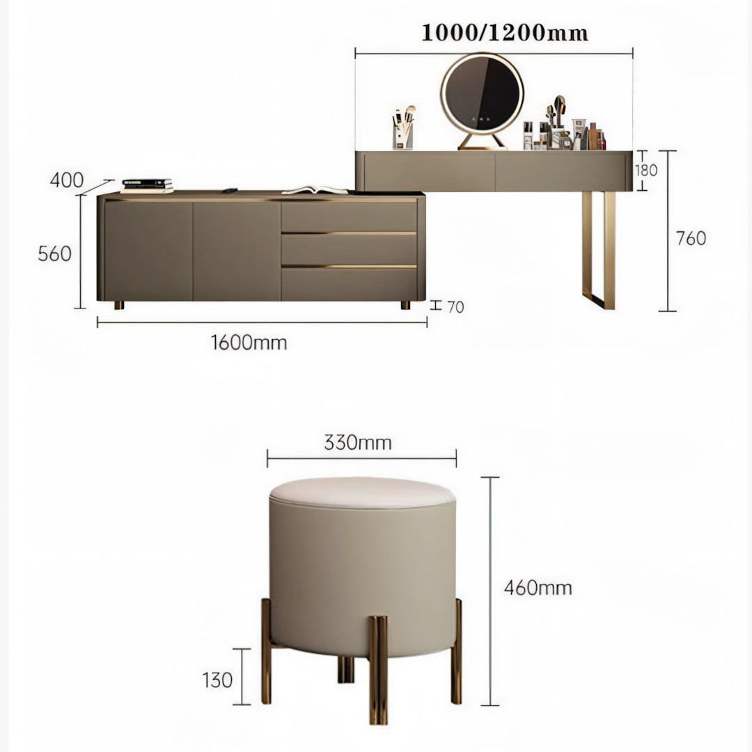 Coiffeuse Dempsey avec buffet, extensible, coiffeuse d'angle 