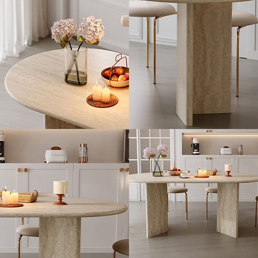 Marlow Oval Dining Table, Travertine detail view
