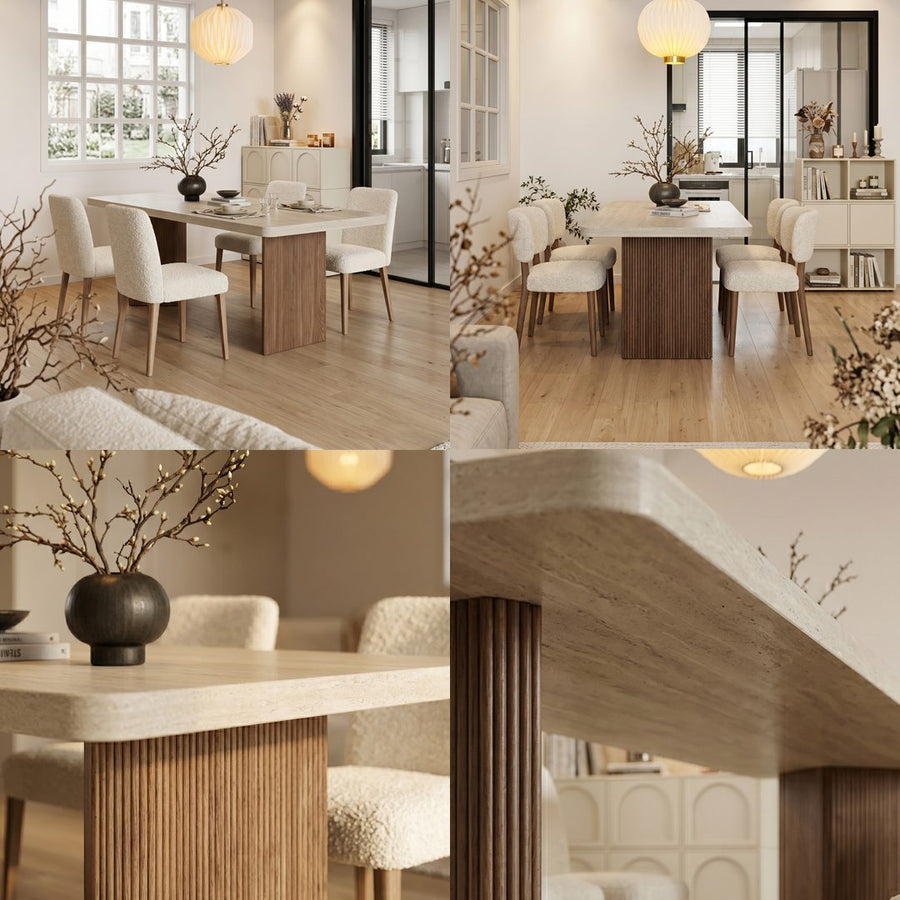 Caspian Rectangular Dining Table, Wabi-Sabi Style detail view