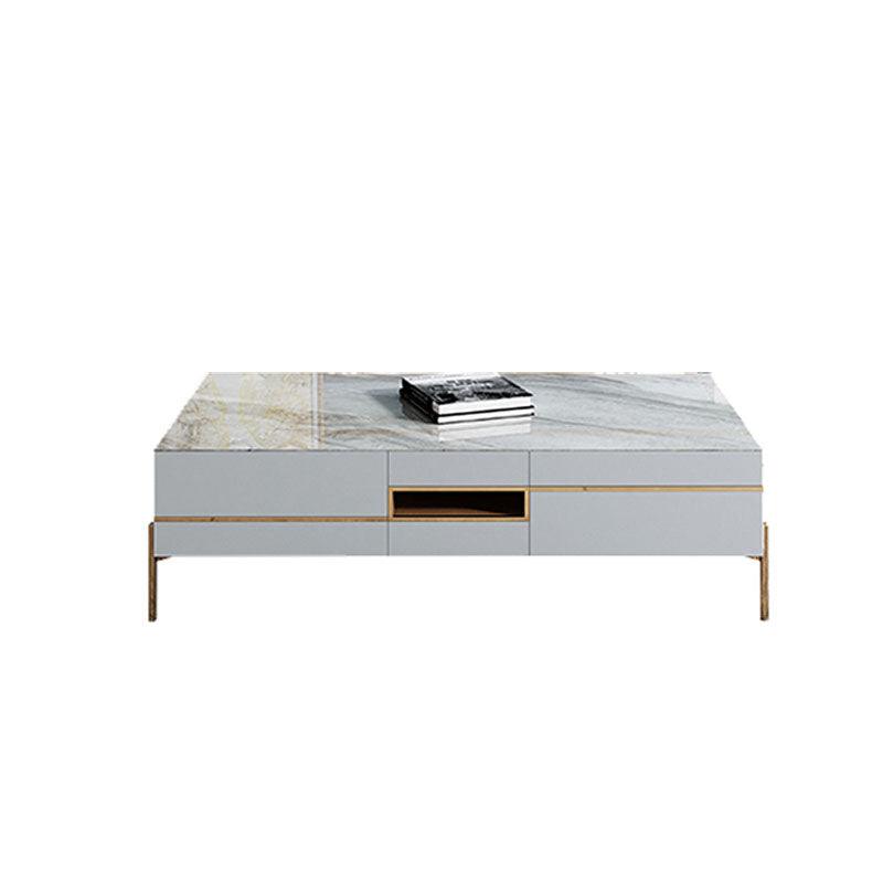 VIda Rectangle Coffee Table Set With TV Stand, Gold Leg - Weilai Concept