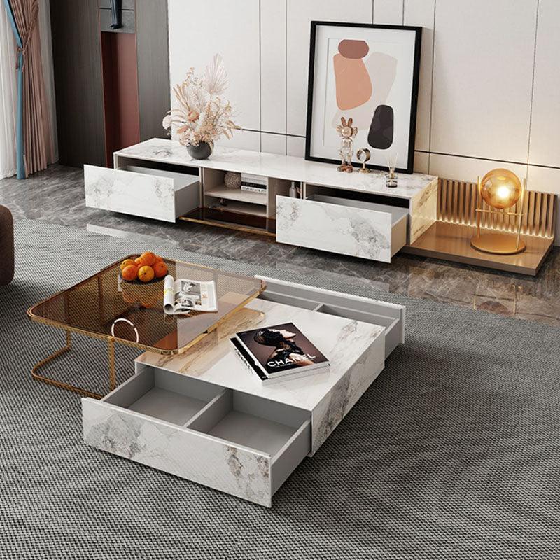 AnMoo Nesting Coffee Table Set With TV Stand, Golden Leg - Weilai Concept