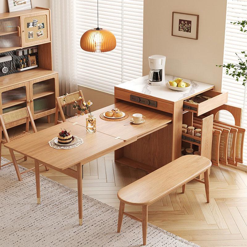 Dawn Extandable Dining Table Set With Side Storage, Solid Wood - Weilai Concept