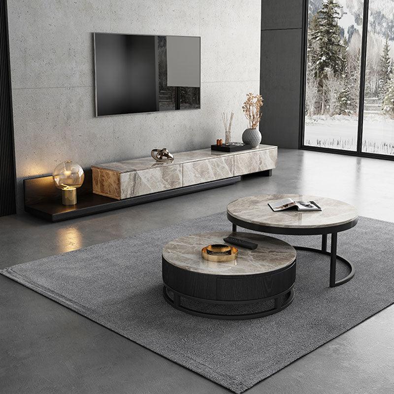 Lvinta Grey Round Nesting Coffee Table With TV Stand, Gold Leg, Clearance - Weilai Concept