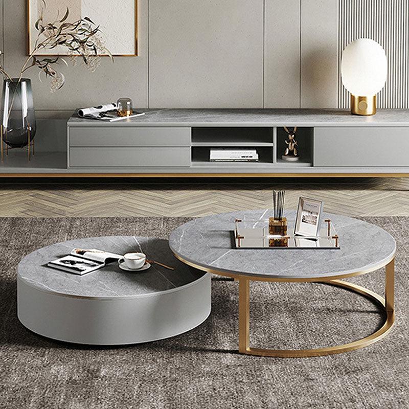 Oval Round Nesting Coffee Table With TV Stand, Gold Leg - Weilai Concept