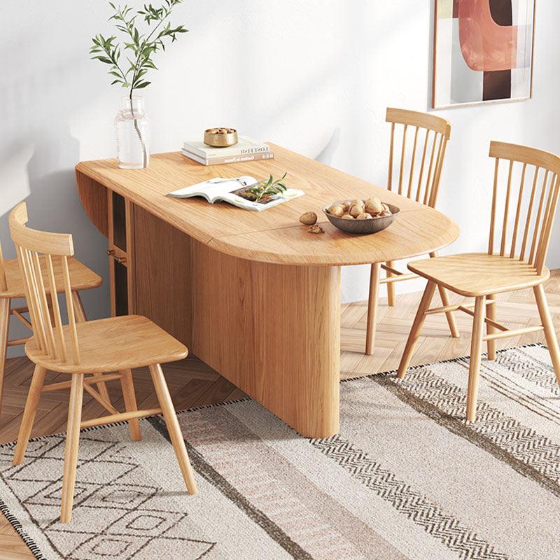 Chloe Oak Foldable Dining Table With Storage Underneath, Solid Wood - Weilai Concept