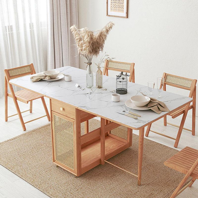 Nydia Foldable Dining Table Set, With Storage and Rattan Design, Wood - Weilai Concept