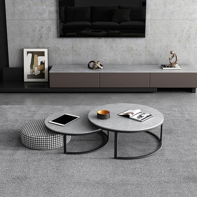 Lvinta Grey Round Nesting Coffee Table With TV Stand, Gold Leg, Clearance - Weilai Concept