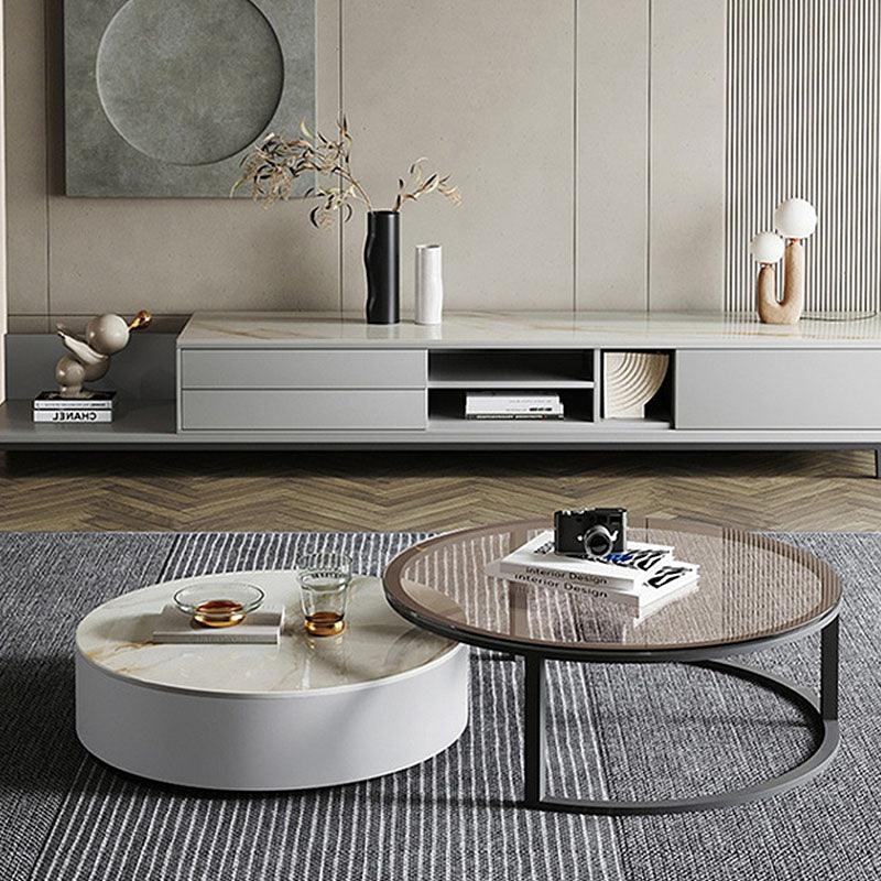 CHI Morden Round Nesting Coffee Table With TV Stand, Black Leg - Weilai Concept