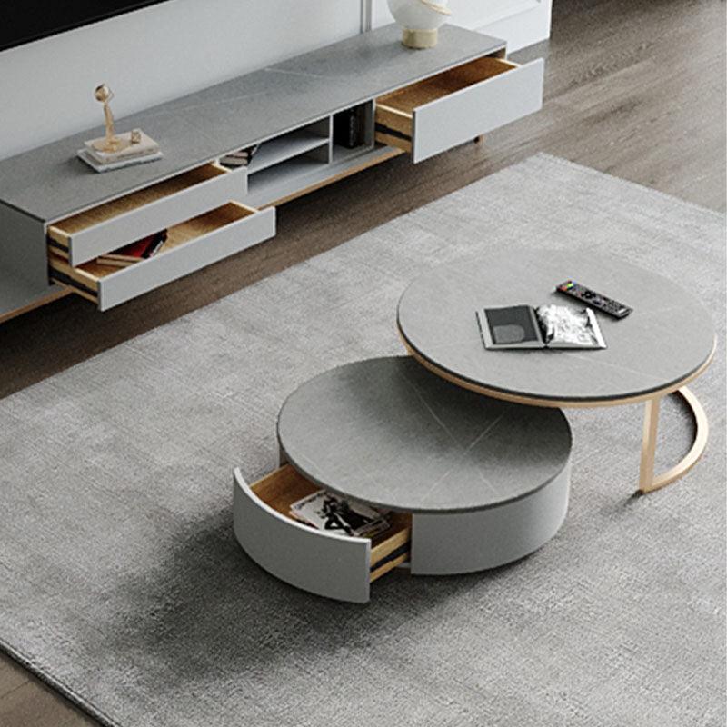 Oval Round Nesting Coffee Table With TV Stand, Gold Leg - Weilai Concept