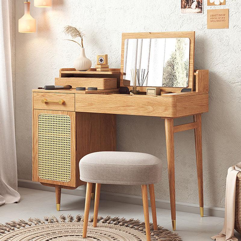 Clyde Dressing Table With Mirror, Rattan Oak-Weilai Concept