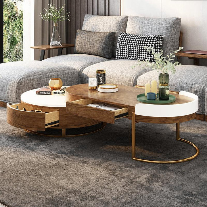 Ouezzane Nesting Coffee Table Set, With TV Stand, Oak-Weilai Concept-Oak-Coffee Table-Weilai Concept