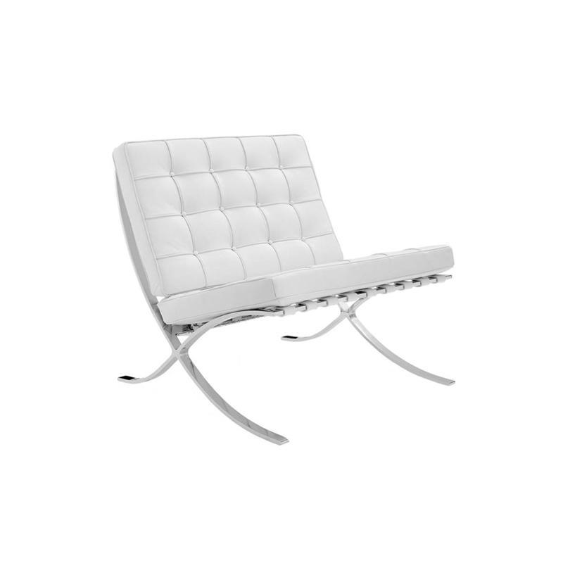 Barcelona Chair And Ottoman, White Leather - Weilai Concept