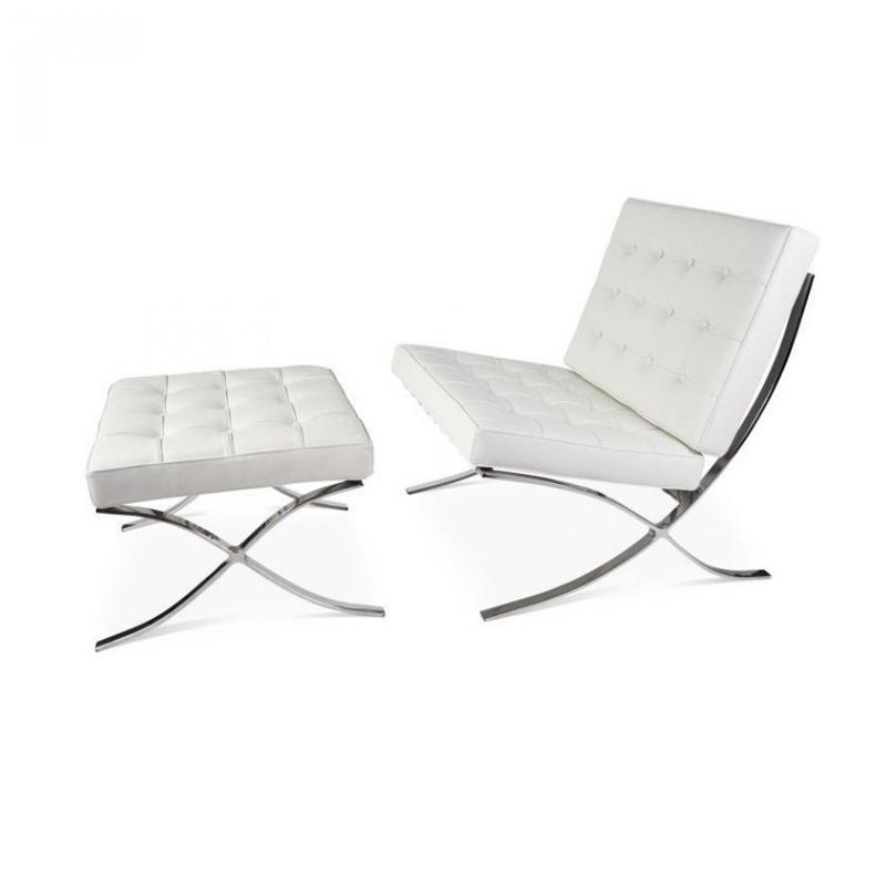 Barcelona Chair And Ottoman, White Leather - Weilai Concept